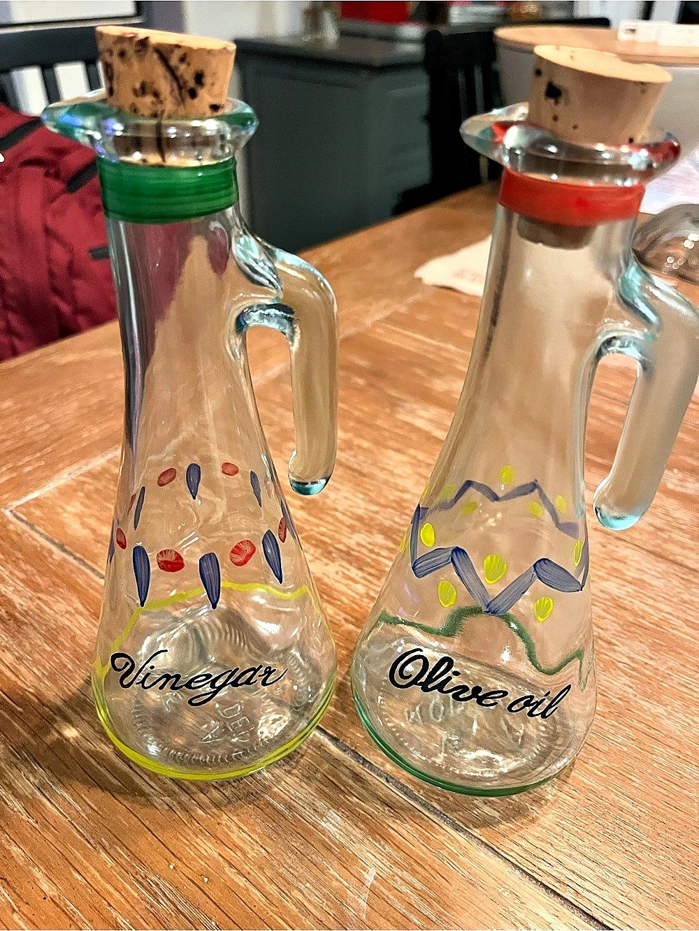 Vintage Italian Glass Oil & Vinegar Cruet Set - Hand-Painted Vetreria Etrusca